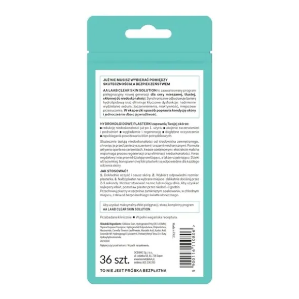 AA LAAB Clear Skin Solution, plasterki na niedoskonałości S.O.S., 36 szt.