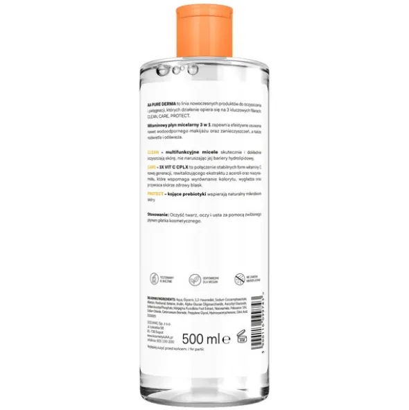 AA Pure Derma, witaminowy płyn micelarny 3w1, 500 ml