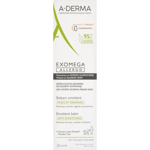 Aderma Exomega Allergo, balsam emolient, kosmetyk sterylny, 200 ml