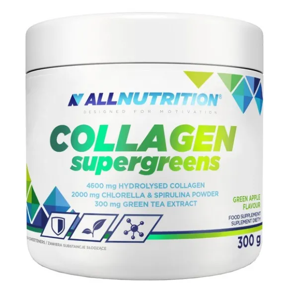 Allnutrition Collagen Supergreens, proszek, smak zielonego jabłka, 300 g