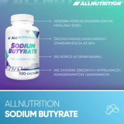 Allnutrition Sodium Butyrate, Maślan sodu 500 mg, kapsułki, 100 szt.