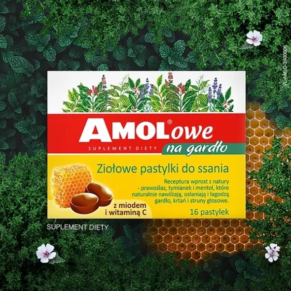 Amolowe Na Gardło z miodem i witaminą C, pastylki do ssania, 16 szt.