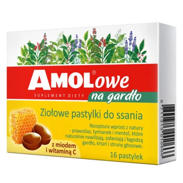 Amolowe Na Gardło z miodem i witaminą C, pastylki do ssania, 16 szt.