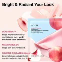 Anua Peach 70 Niacin Brightening Collagen Mask, maseczka kolagenowa, 4 szt.