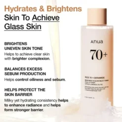 Anua Rice 70+, Glow Milky Toner, nawilżający tonik mleczny z wodą ryżową, 250 ml
