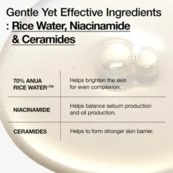 Anua Rice 70+, Glow Milky Toner, nawilżający tonik mleczny z wodą ryżową, 250 ml