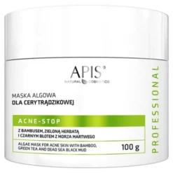 Apis Acne Stop, maska algowa dla cery trądzikowej z bambusem, zieloną herbatą i czarnym błotem z Morza Martwego, 100 g