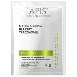 Apis Acne-Stop, maska algowa dla cery trądzikowej z bambusem, zieloną herbatą i czarnym błotem z Morza Martwego, 20 g