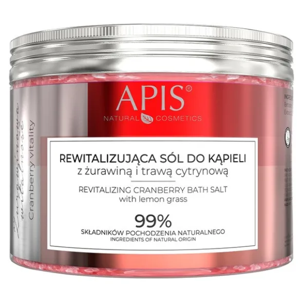 Apis Żurawinowa Witalność, rewitalizująca sól do kąpieli z żurawiną i trawą cytrynową, 650 g