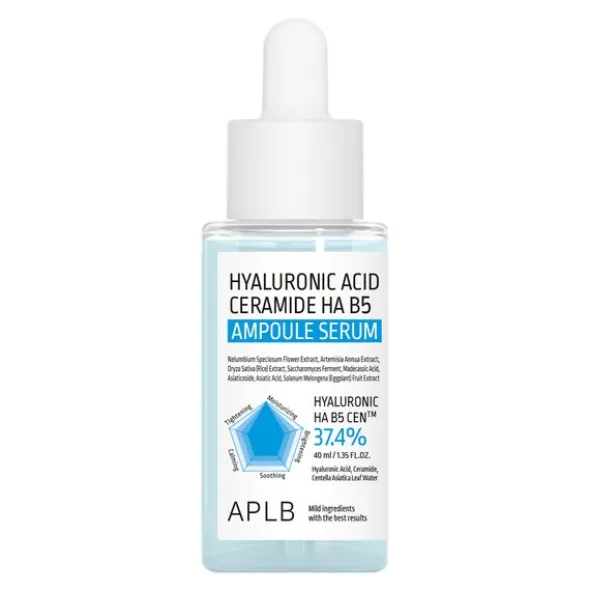 APLB Hyaluronic Acid Ceramide HA B5 Ampoule, serum nawilżające do twarzy z kwasem hialuronowym, ceramidami i witaminą B5, 40 ml