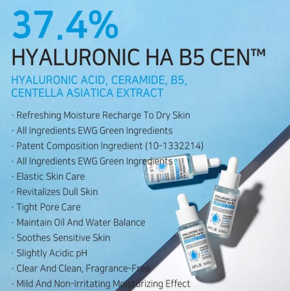 APLB Hyaluronic Acid Ceramide HA B5 Ampoule, serum nawilżające do twarzy z kwasem hialuronowym, ceramidami i witaminą B5, 40 ml