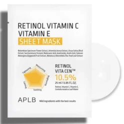 APLB Retinol Vitamin C Vitamin E Sheet Mask, maska w płachcie na twarz z retinolem oraz witaminami C i E, 25 ml