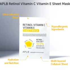 APLB Retinol Vitamin C Vitamin E Sheet Mask, maska w płachcie na twarz z retinolem oraz witaminami C i E, 25 ml