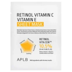 APLB Retinol Vitamin C Vitamin E Sheet Mask, maska w płachcie na twarz z retinolem oraz witaminami C i E, 25 ml