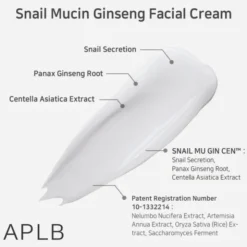 APLB Snail Mucin Ginseng Facial Cream, krem regenerujący do twarzy ze śluzem ślimaka i żeń-szeniem, 55 ml