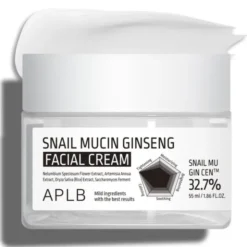 APLB Snail Mucin Ginseng Facial Cream, krem regenerujący do twarzy ze śluzem ślimaka i żeń-szeniem, 55 ml