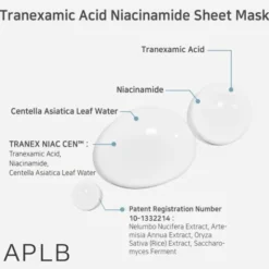 APLB Tranexamic Acid Niacinamide Sheet Mask, rozjaśniająca maska w płachcie z kwasem traneksamowym i niacynamidem, 25 ml