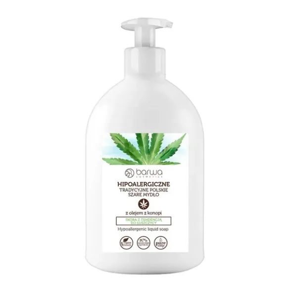 Barwa Hipoalergiczne szare mydło w płynie z olejem z konopi, 500 ml