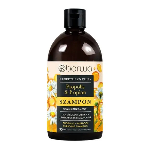 Barwa Receptury Natury, szampon oczyszczający, Propolis & Łopian, 380 ml