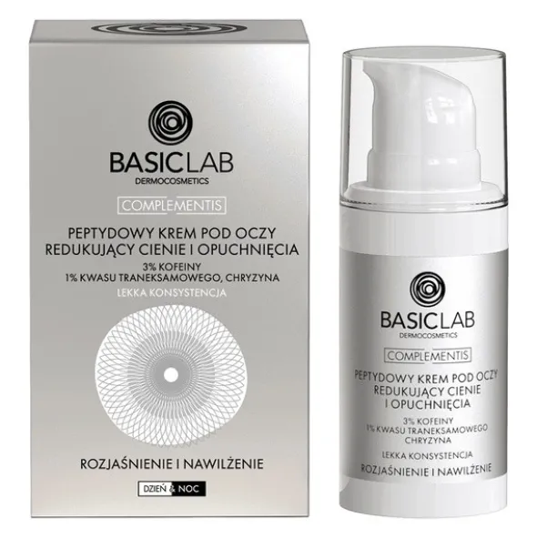 BasicLab Complementis, peptydydowy krem pod oczy redukujący cienie i opuchnięcia o lekkiej konsystencji, 15 ml