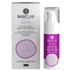 BasicLab Esteticus, stymulujące serum peptydowe do twarzy na noc Napięcie i Ujędrnienie, 30 ml