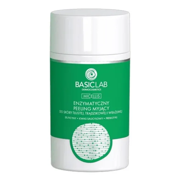 BasicLab Micellis, Enzymatyczny peeling myjący do skóry tłustej, trądzikowej i wrażliwej ,35 g