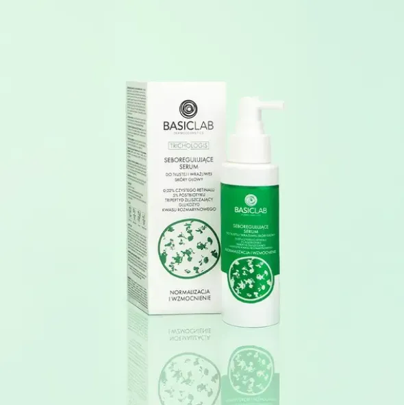 BasicLab Trichologis, seboregulujące serum do tłustej i wrażliwej skóry głowy, 100 ml