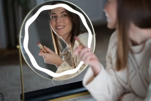 Beautifly Round LED Vanity Mirris, podświetlane lusterko do makijażu z regulacją światła LED, 1 szt.