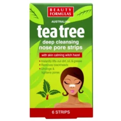 Beauty Formulas, głęboko oczyszczające paski na nos z olejkiem z drzewa herbacianego, 6 szt.