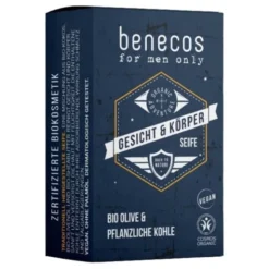Benecos For Men Only, naturalne mydło do twarzy i ciała w kostce dla mężczyzn, 75 g