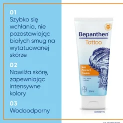 Bepanthen Tattoo, krem przeciwsłoneczny SPF 50+, 50 ml