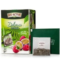 Big-Active, Zielona herbata w torebkach z maliną i marakują, 30 g (1,5 g x 20 szt.)