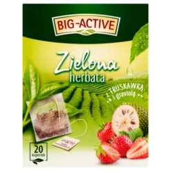 Big-Active, Zielona herbata w torebkach z truskawką i graviolą, 30 g (1,5 g x 20 szt.)