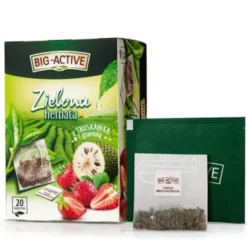 Big-Active, Zielona herbata w torebkach z truskawką i graviolą, 30 g (1,5 g x 20 szt.)