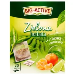 Big-Active, Zielona herbata w torebkach z limonką i mandarynką, 30 g (1,5 g x 20 szt.)