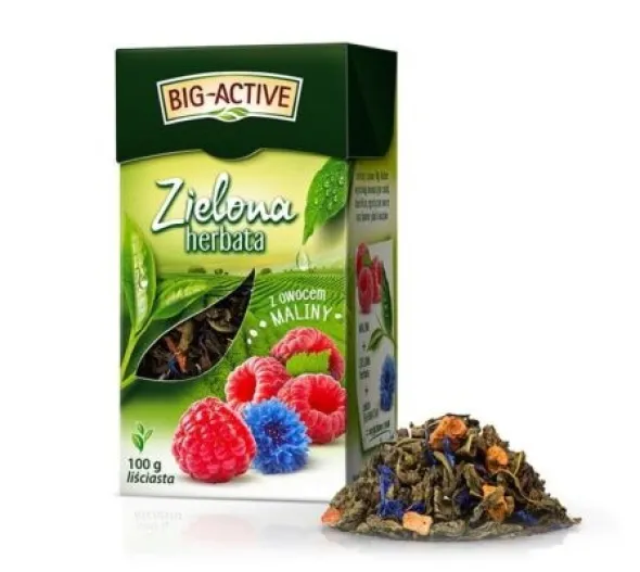 Big-Active, Zielona herbata z maliną, liściasta, 100 g