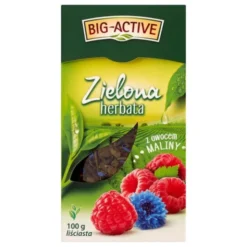 Big-Active, Zielona herbata z maliną, liściasta, 100 g