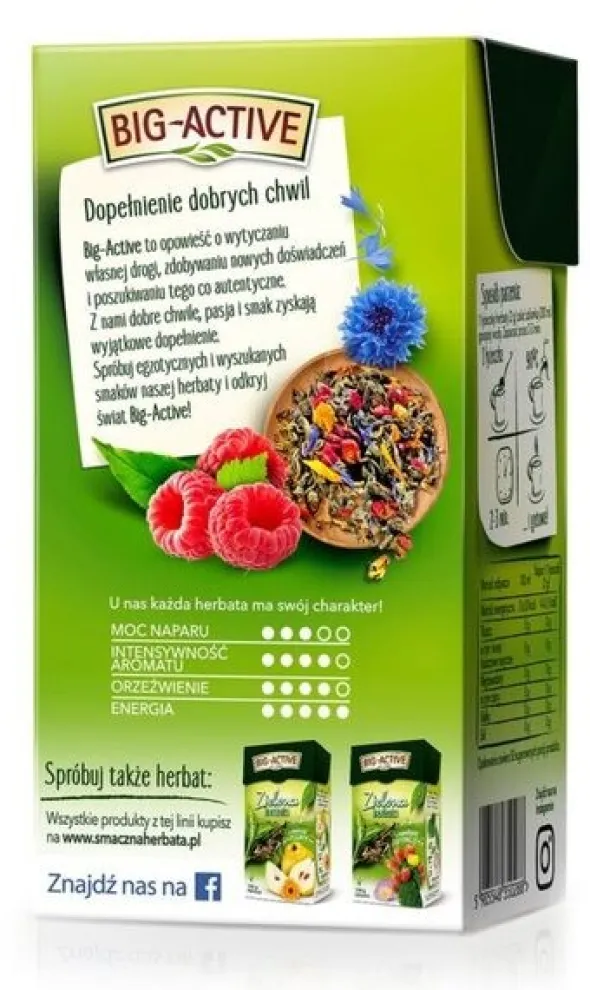 Big-Active, Zielona herbata z maliną, liściasta, 100 g