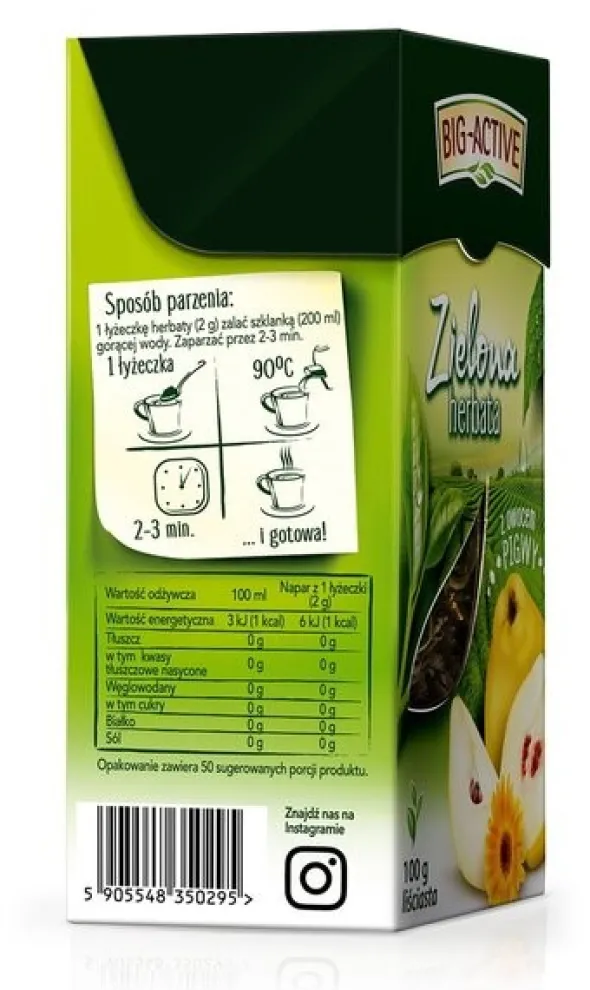 Big-Active, Zielona herbata z pigwą, liściasta, 100 g