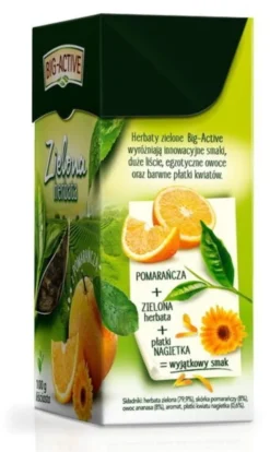 Big-Active, Zielona herbata z pomarańczą, liściasta, 100 g