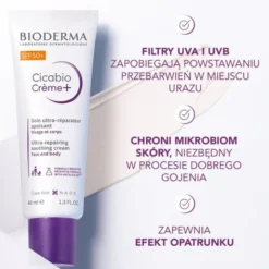 Bioderma Cicabio Creme+, krem łagodząco-odbudowujący SPF 50+, 40 ml