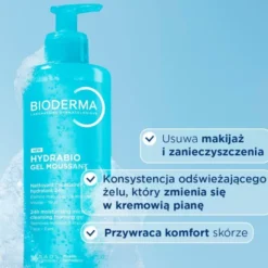 Bioderma Hydrabio Gel Moussant, nawilżający żel do mycia twarzy 3 w 1, 400 ml