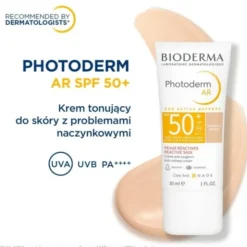 Bioderma Photoderm AR, krem tonujący koloryzujący SPF 50+ do skóry naczyniowej, kolor naturalny, 30 ml