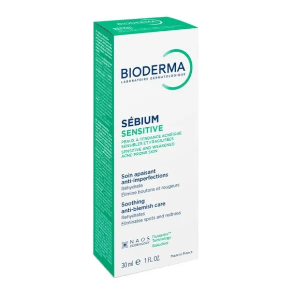 Bioderma Sebium Sensitive, łagodzący krem wspomagający leczenie skóry trądzikowej, 30 ml
