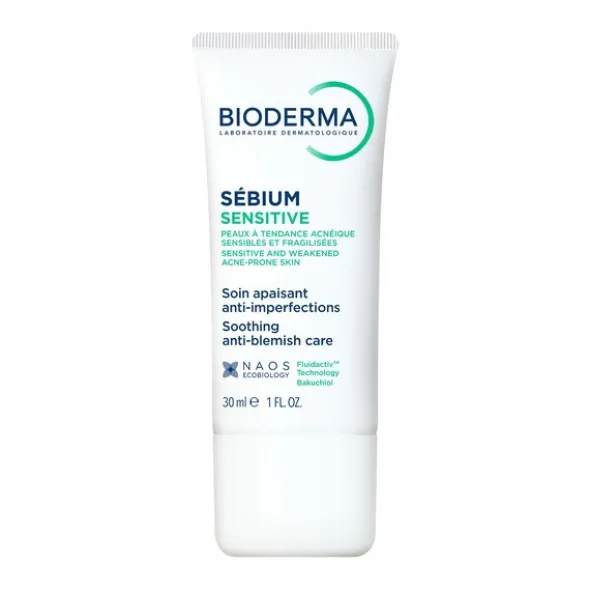 Bioderma Sebium Sensitive, łagodzący krem wspomagający leczenie skóry trądzikowej, 30 ml