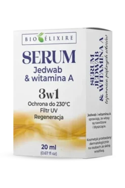 Bioelixire, serum silikonowe do włosów, Jedwab + Witamina A + koenzym Q10 + Filtr UV, 20 ml