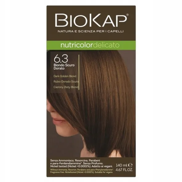 Biokap Nutricolor Delicato, farba do włosów, 6.3 ciemny złoty blond, 140 ml