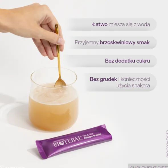 Biotebal Hair & Skin Collagen Booster, saszetki z proszkiem, Sunny Peach, 8 g x 30 szt.