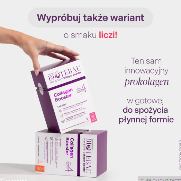 Biotebal Hair & Skin Collagen Booster, saszetki z płynem, Exotic Lychee, 25 ml x 30 szt.