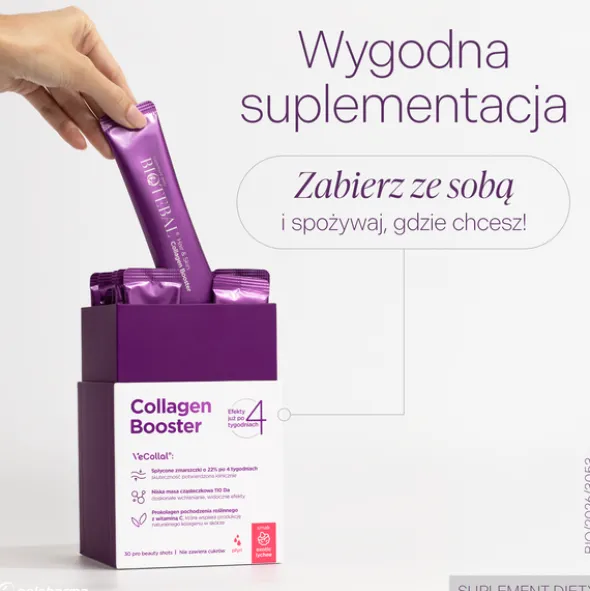 Biotebal Hair & Skin Collagen Booster, saszetki z płynem, Exotic Lychee, 25 ml x 30 szt.